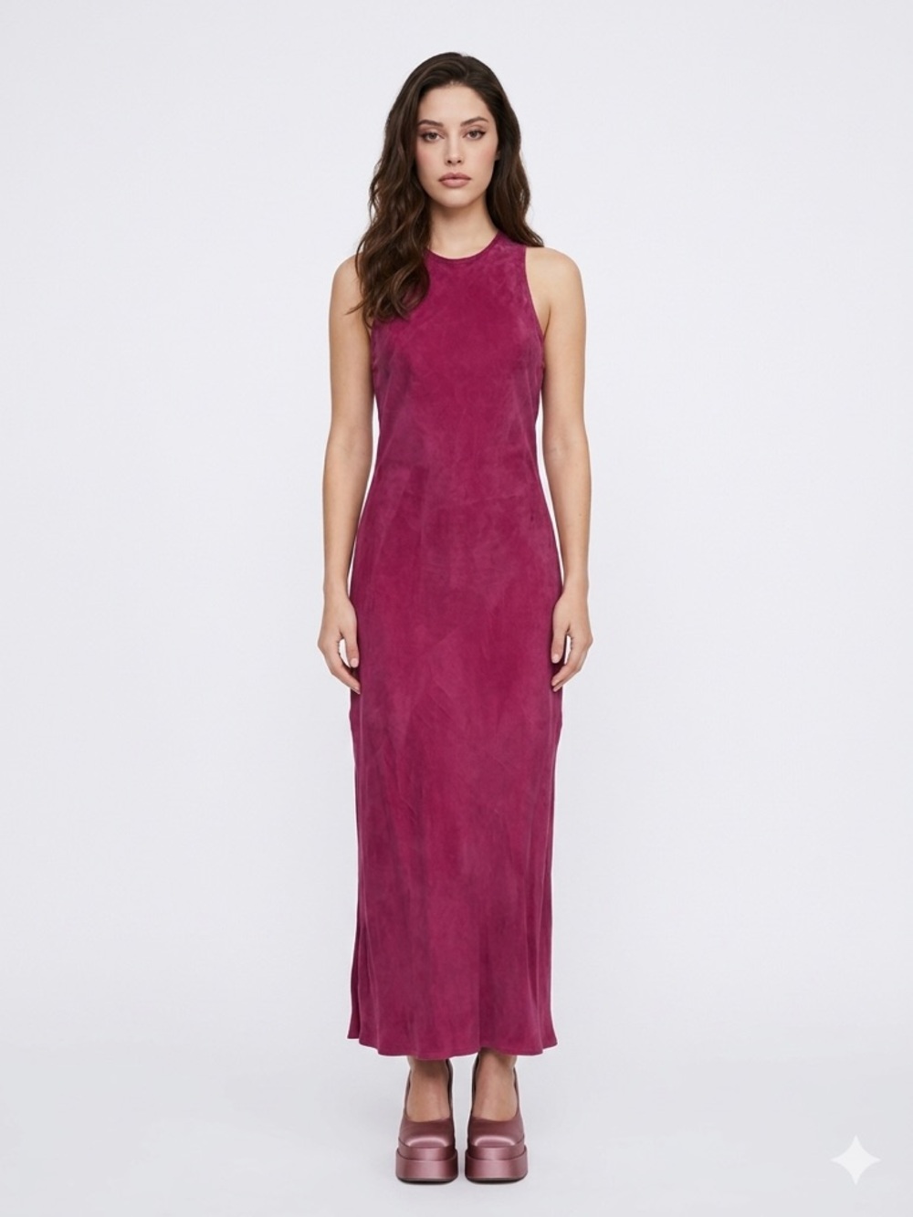 WAYF Cupro Vegan Silk Scoop Neck Maxi Dress Size Small